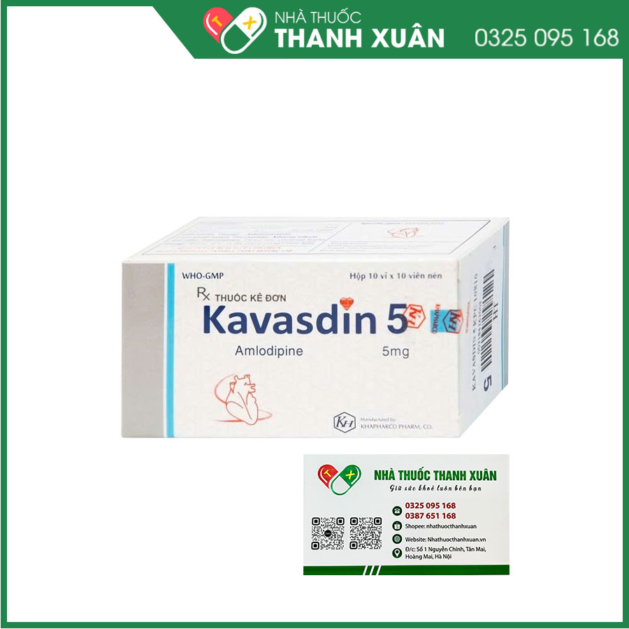 Kavasdin 5mg thuốc điều trị tăng huyết áp, dự phòng đau thắt ngực ổn định